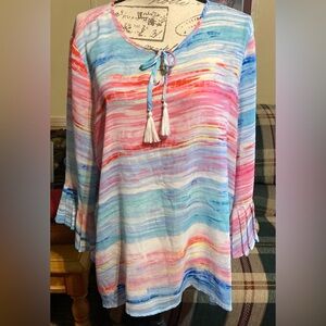 NWOT Ladies Size XL Rafaella Multicolor Blouse with Tassel Tie